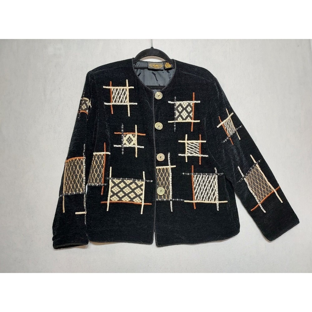 Vintage Allure Cardigan Sweater PS Embellished Artsy Y2K Patchwork Velour Granny